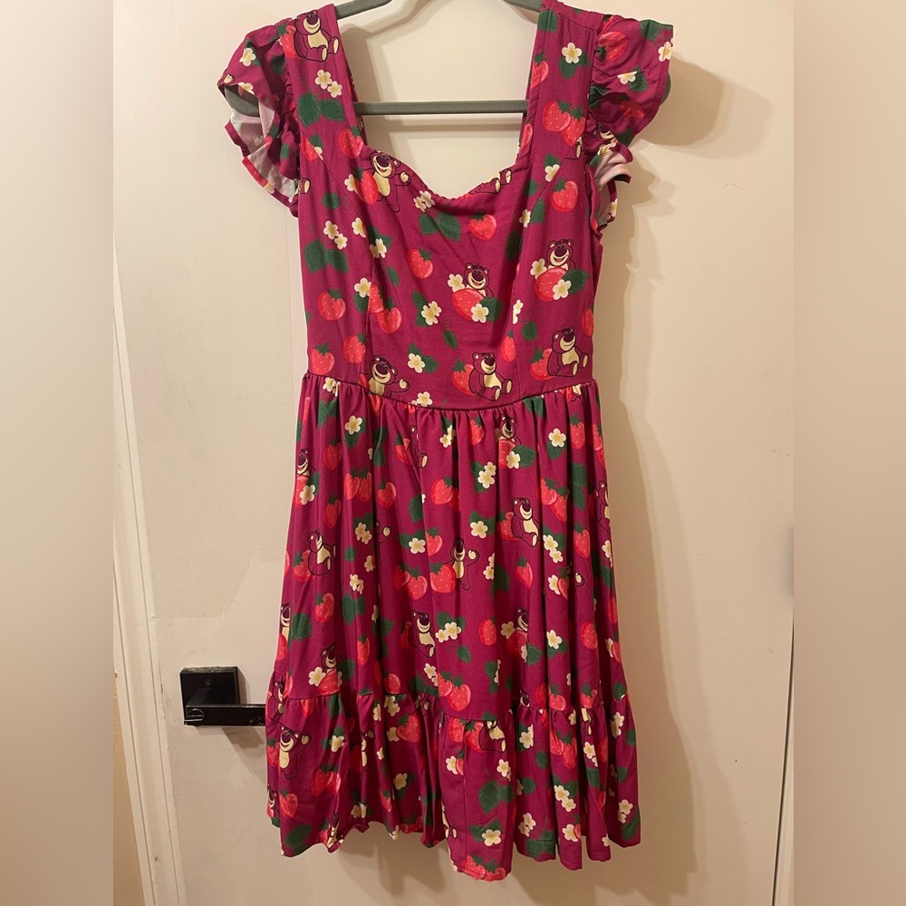 Disney Pixar Toy Story Lotso & Strawberries Allover Print Tie-Back Dress